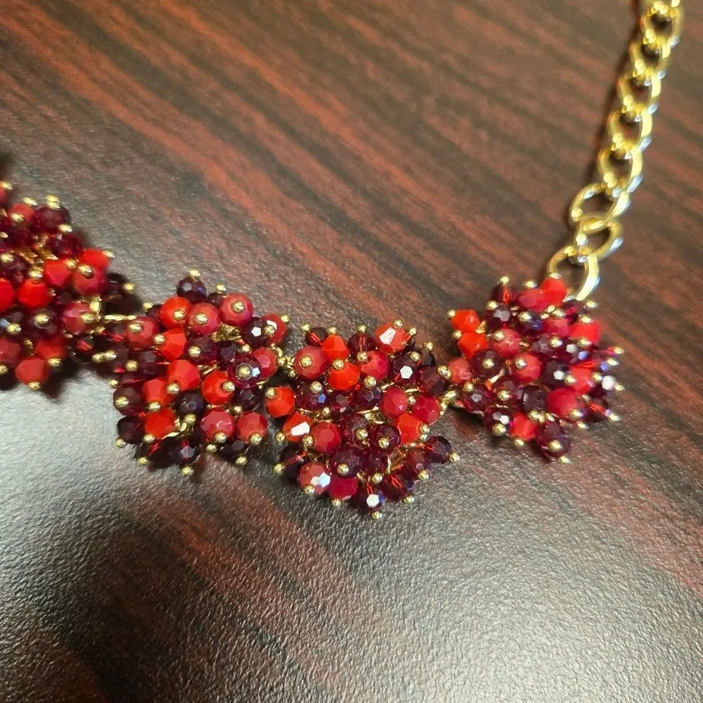 Holiday Lane Statement Red Flower necklace New